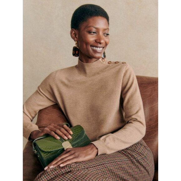 EUC Sézane Jacob Merino Wool Mock Neck Sweater Camel Small - Picture 1 of 7